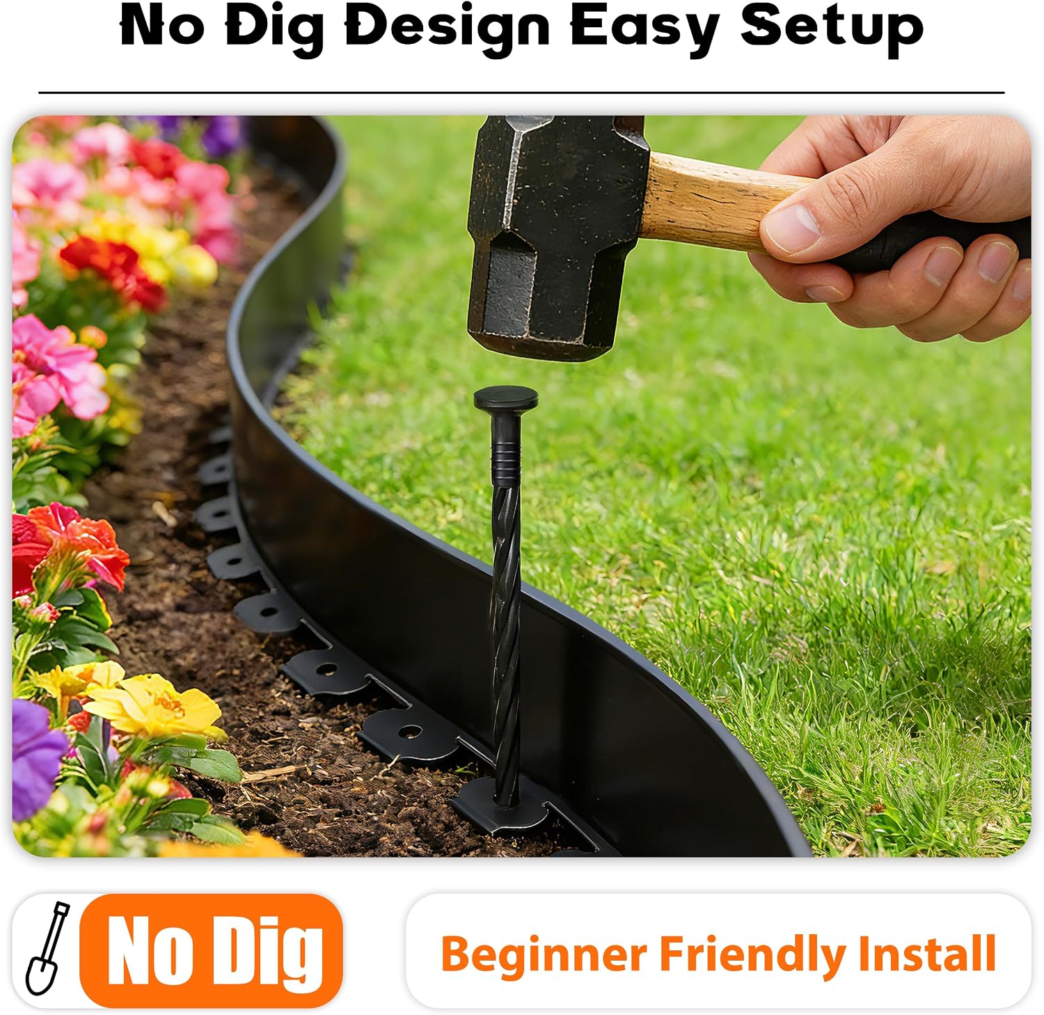 Landscape Edging 4 Inch Tall No Dig Garden Edging Border 60FT with 60 Metal Stakes,Lawn Edging for Yard, Flower Bed and