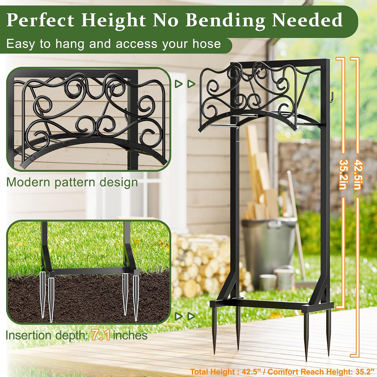 Garden Hose Holder Water Freestanding Heavy Duty Water Hose Holder for Outside with 4 Spikes
