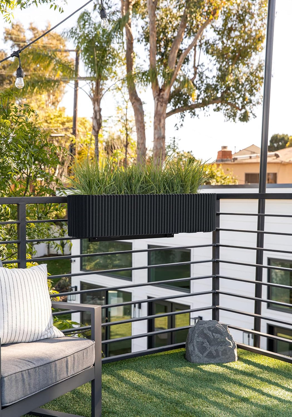 Veradek Demi Series Railing Planter - Round Window Box with Bracket | Made From a Durable Plastic-Stone Composite With