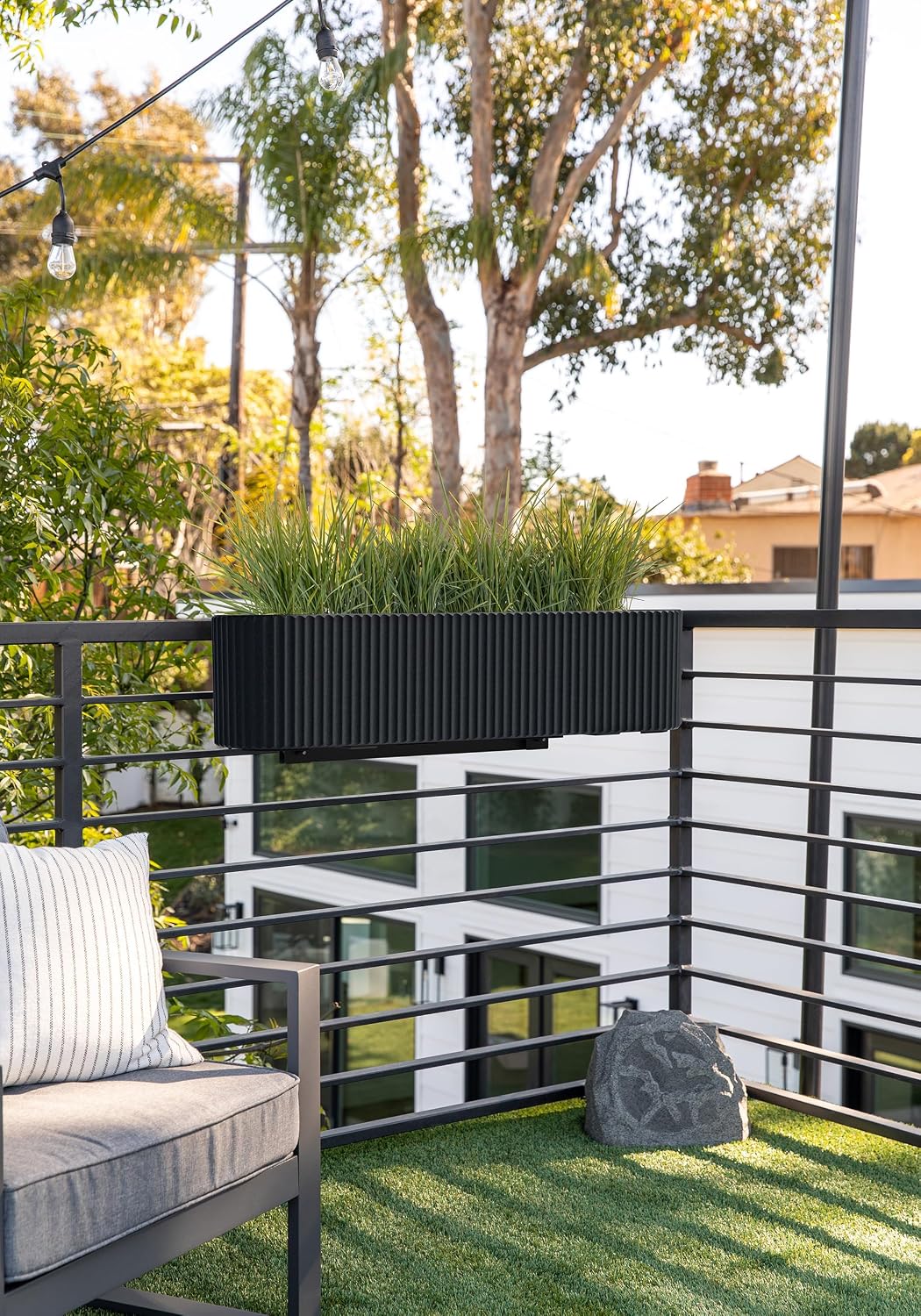 Veradek Demi Series Railing Planter - Round Window Box with Bracket | Made From a Durable Plastic-Stone Composite With