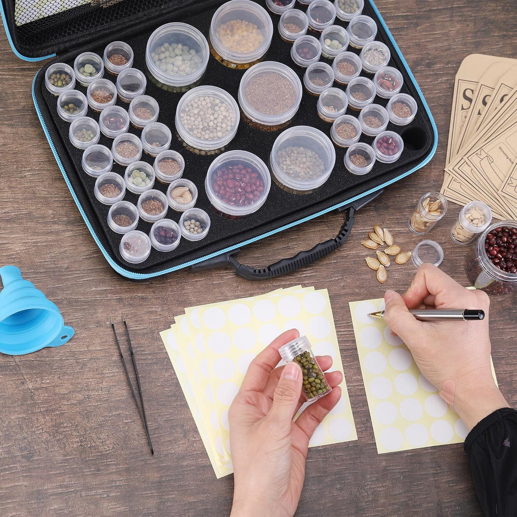 48 Slots Seed Storage Organizer Box, Garden Vegetable Plant Flower Seeds Saving kit with Write Label Funnel Tweezer 2