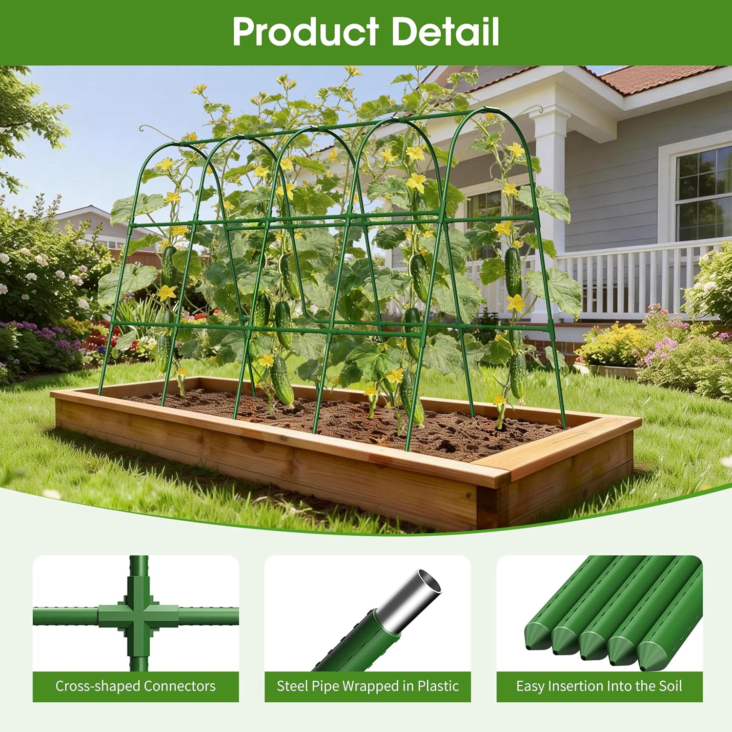 Cucumber Trellis for Raised Bed,U-Shape Garden Trellis for Climbing Plants Outdoor, Metal Arch Vegetables Trellis