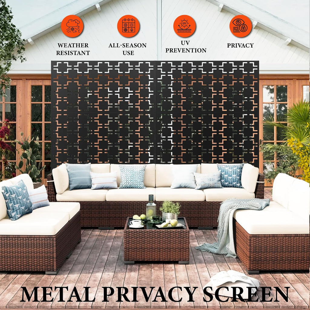 GarveeLife Metal Privacy Screen 72" h x 47" w, Outdoor Privacy Screens and Panels, Freestanding Decorative Fence for