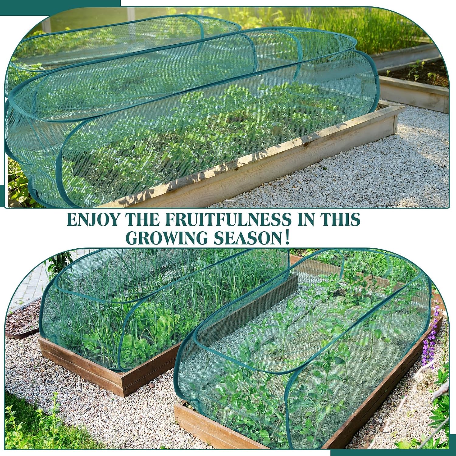 4 Pcs 39" x 18" x 16" Pop up Garden Mesh Plant Cover Outdoor Plant Protector Garden Row Raised Bed Cover with Ground