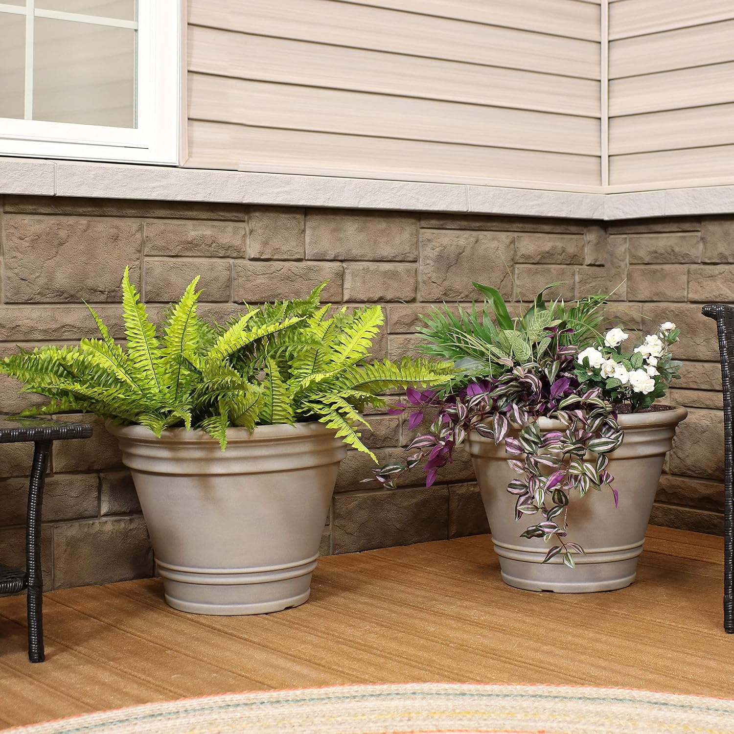 Sunnydaze Franklin 20'' Large Plastic Planter Pot for Plants, Beige, 2pk | 10.6-Gallon Capacity, Large Plastic Planter