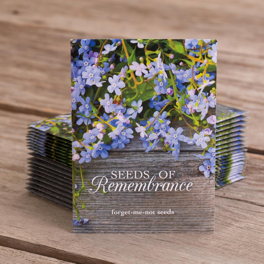 Seeds of Remembrance | Pre Filled Non-GMO, Non-Coated Forget Me Not Seeds Packets | Perfect Memorial Service Giveaways