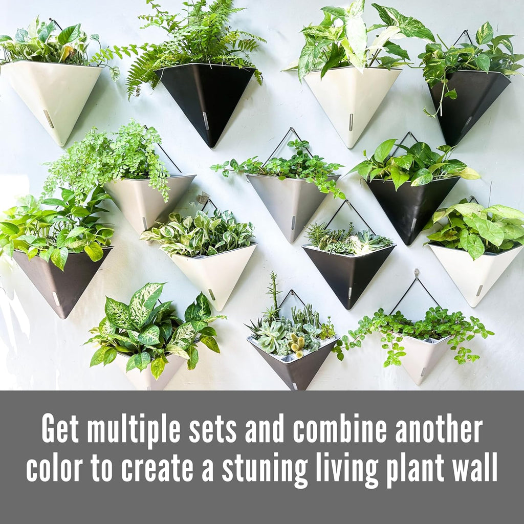LaLaGreen Wall Planters for Indoor Plants (12in, 2 Pack) White Planter | Large Self Watering Geometric Hanging Flower