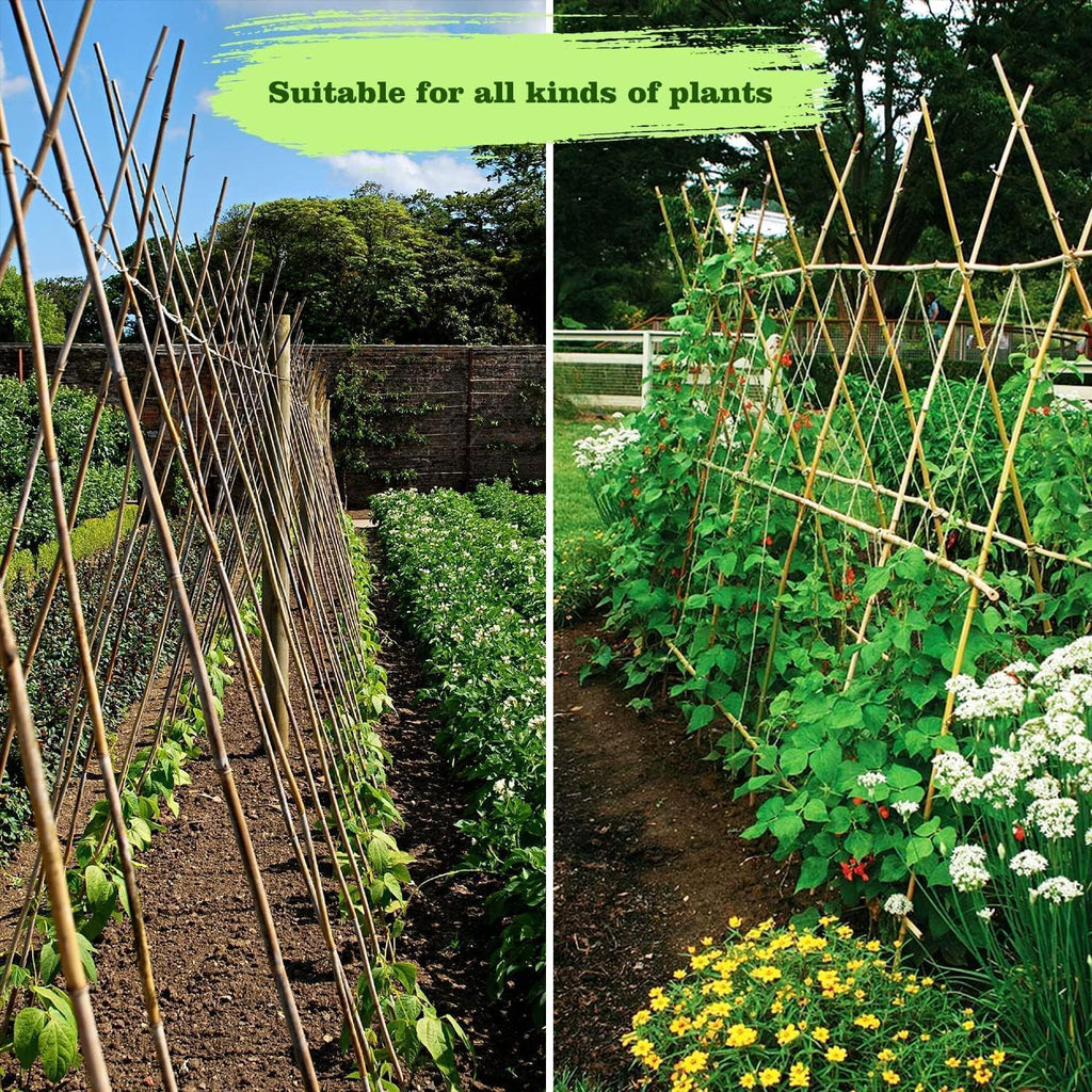 Jollybower 1/2" D 4 Feet Bamboo Stakes 50 Pack, Thicker Heavy-Duty Plant Stakes, Natural Garden Stakes for Bean