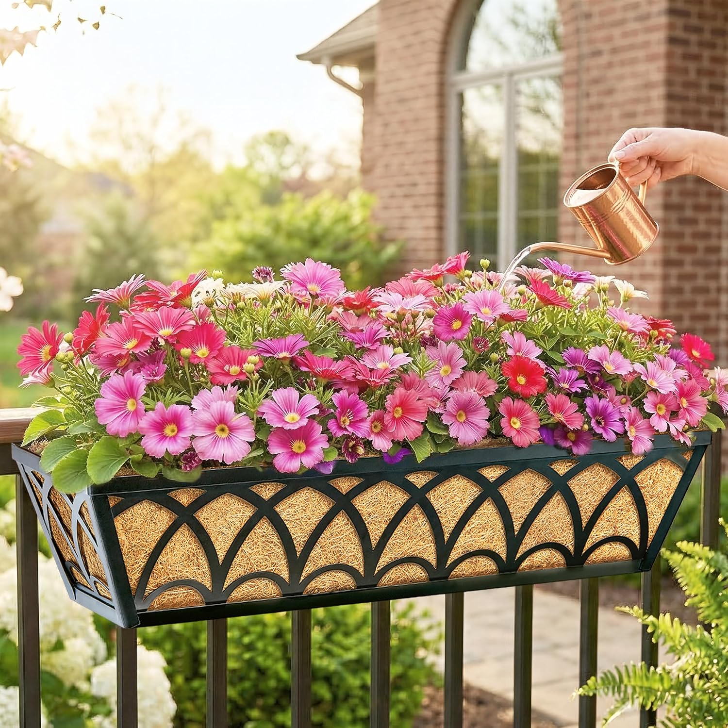 24 Inch Railing Planter Box Window Boxes Planters - 2 Pack Deck Railing Planter Boxes with Adjustable Brackets Coco