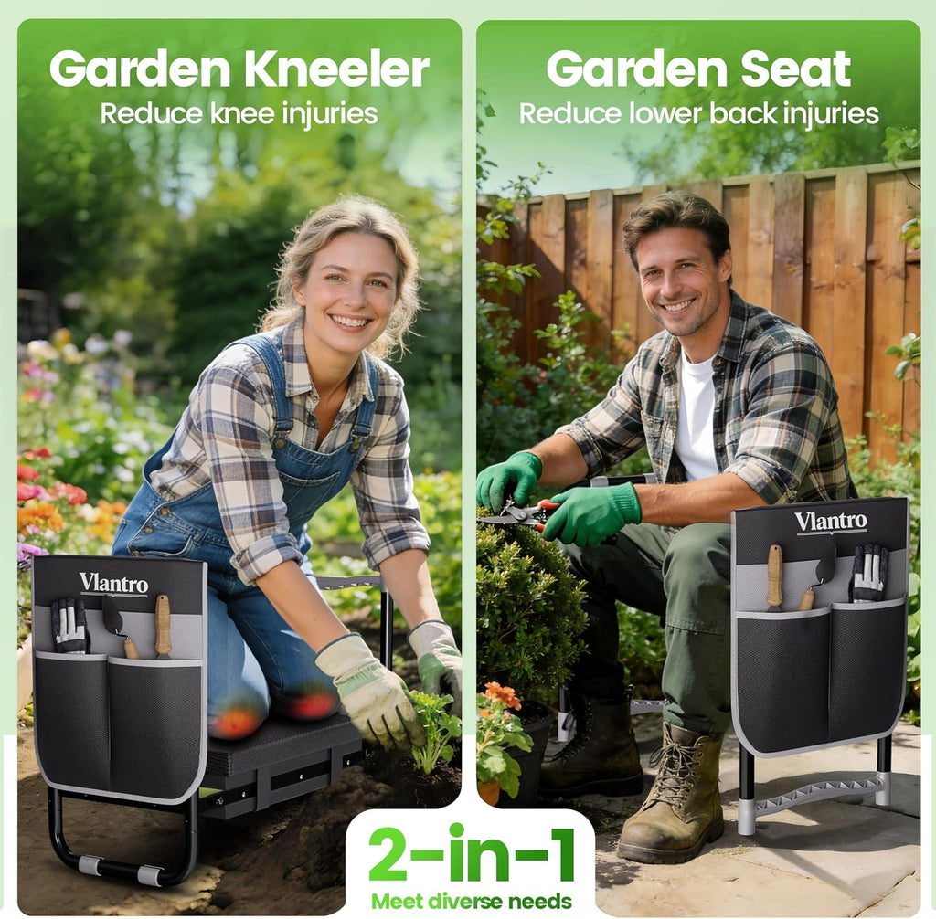 2-in-1 Garden Kneeler & Seat – Heavy Duty Foldable Gardening Bench, 400 lbs Capacity, Thick Removable Kneeling Pad