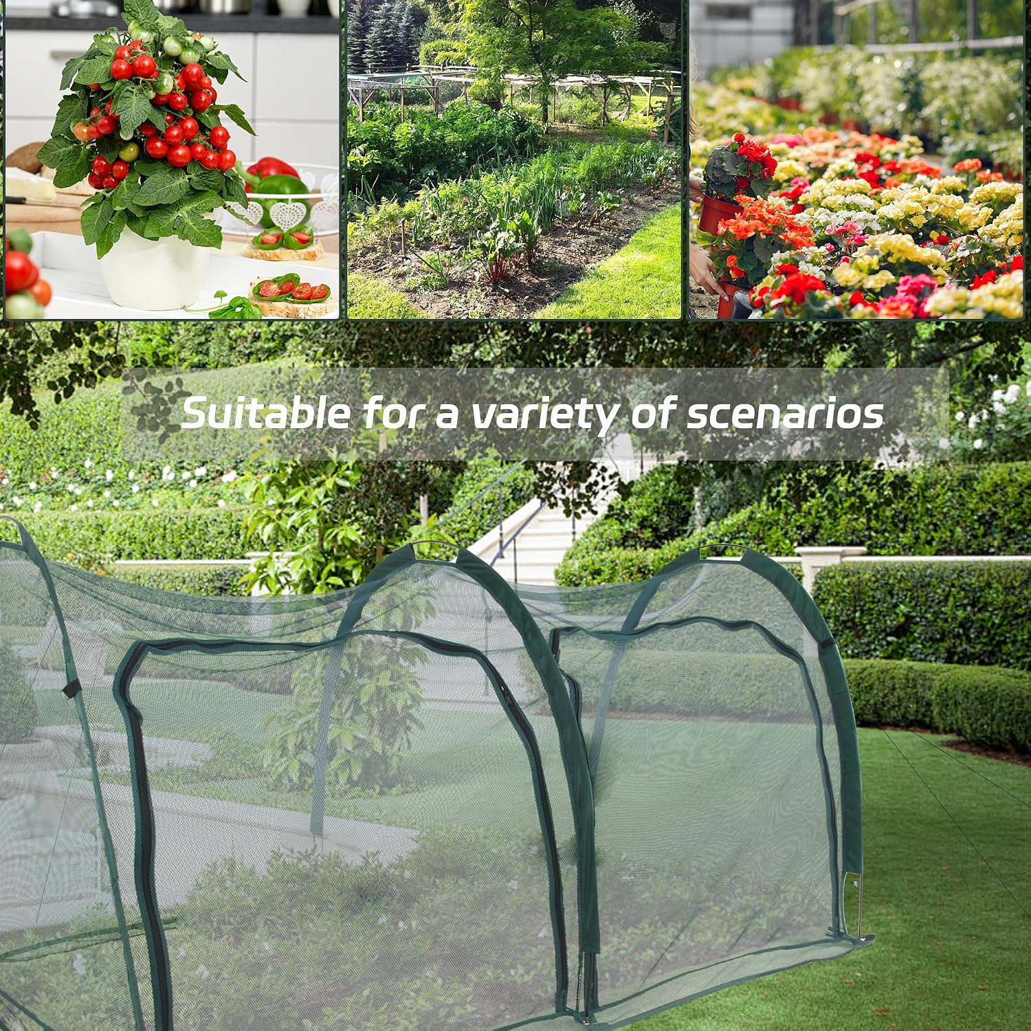 Flexible Net Grow Tunnel - Garden Greenhouse Mesh Covers Growhouse Cloche for Protecting Fruit Vegetables Plants