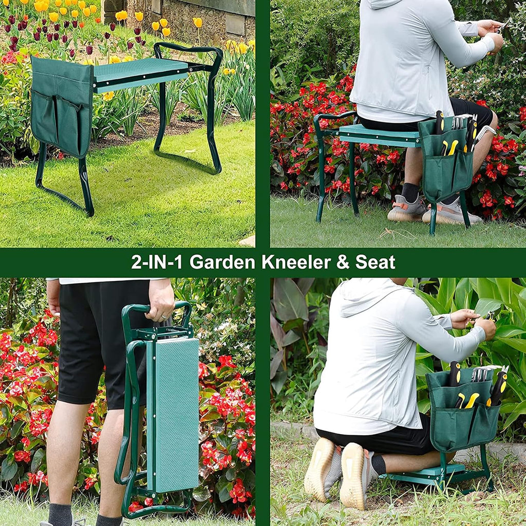 Garden Kneeler and Seat, Multifunctional Garden Kneeling Bench, Folding Gardening Stool, with a Tool Bags, EVA Foam Pad