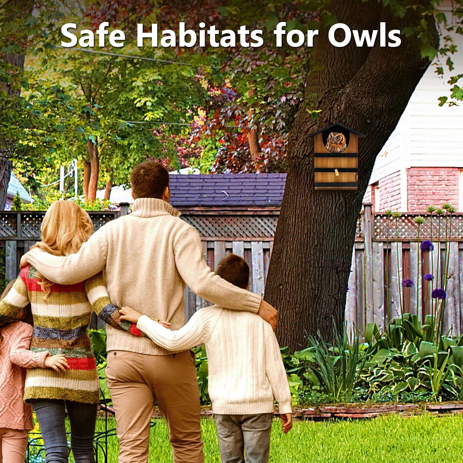 KOOPRO Screech Owl House for Outdoors, Weatherproof Large 14.5"x9.4"x7.8" | Barn Owl Nesting Box Wooden for Outside