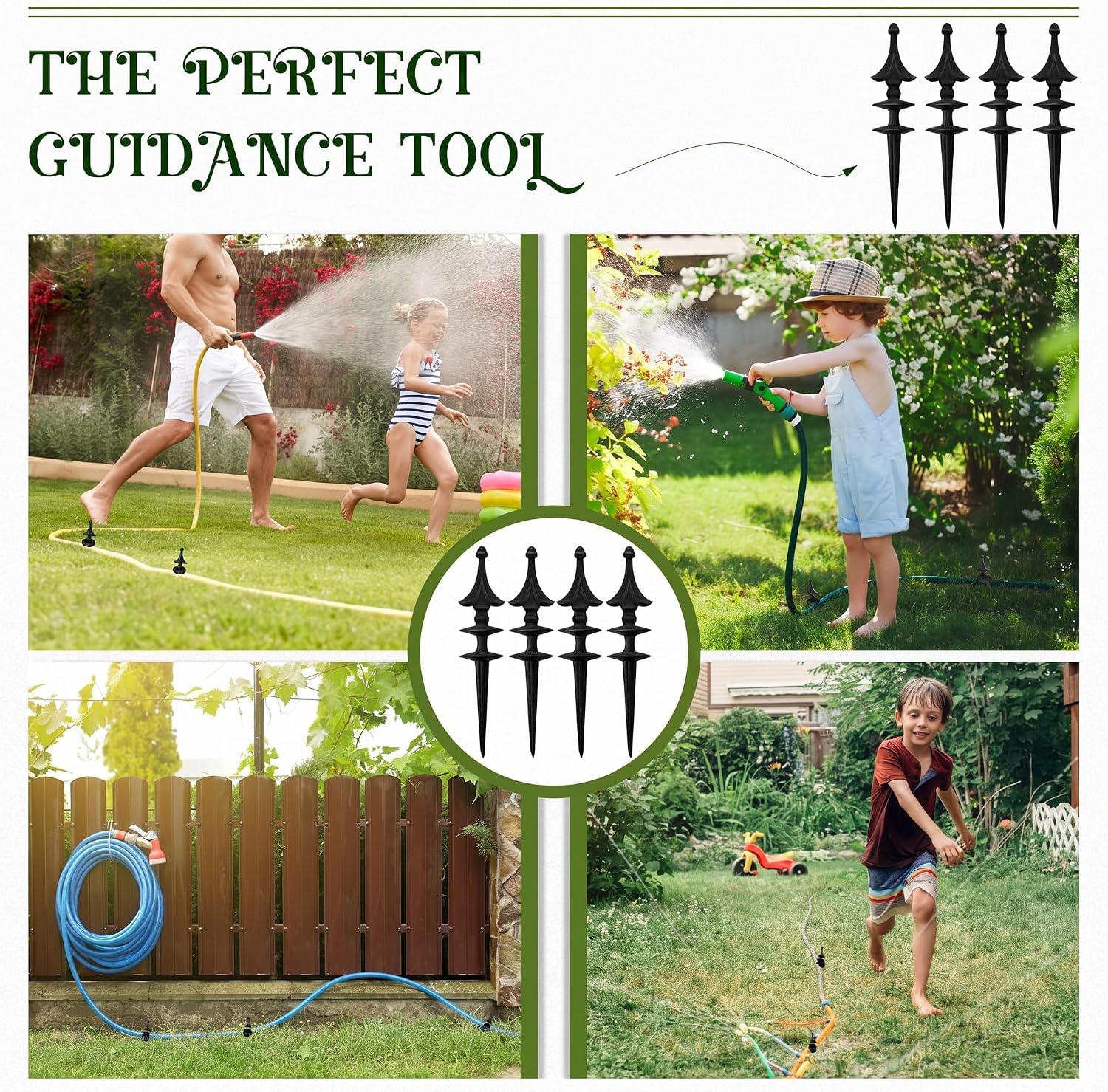 4 Pcs Garden Hose Guide Spike 12 Inch Heavy Duty Metal Hose Support Spike Aluminum Decorative Garden Stakes Protector