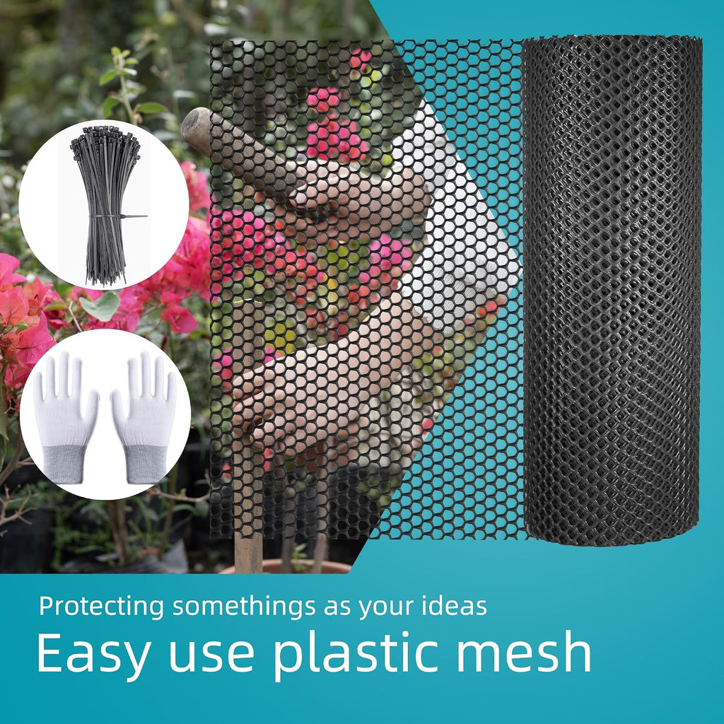 Pet & Garden Safeguard - 15.7IN x 32.8FT Roll - Black Plastic Netting, Multi-Use Decorative Fencing for Poultry, Dogs