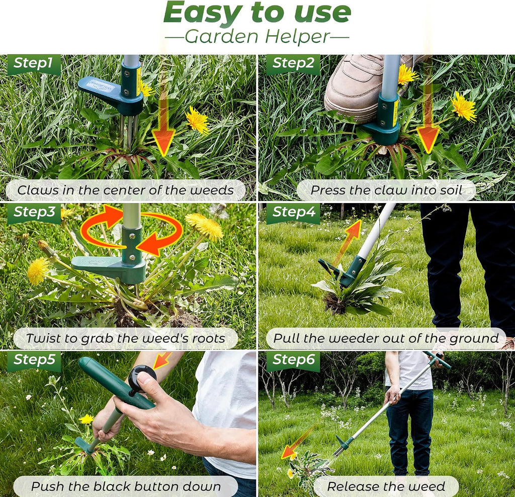 Walensee Weed Puller, Stand Up Weeder Hand Tool, Long Handle Garden Weeding Tool with 3 Claws, Hand Weed Hound Weed