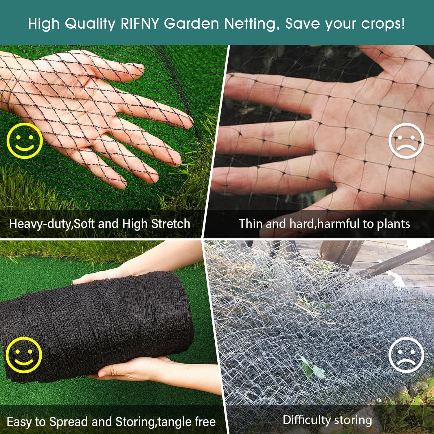 Bird Netting for Garden Protection, Anti Bird Mesh Garden Netting 13 x 40FT | RIFNY Heavy Duty Netting with Staples for