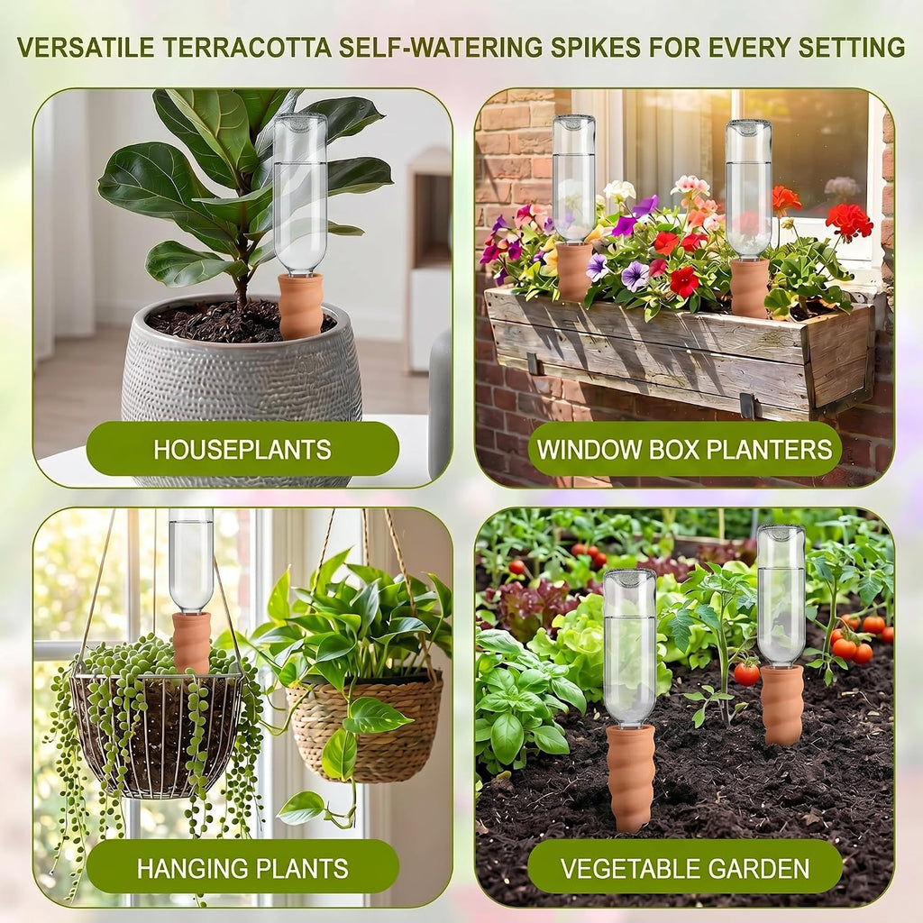 Terracotta Watering Spike Set, 6 Pcs Self Watering Planter Insert, Automatic Plant Watering Devices for Vacation Care