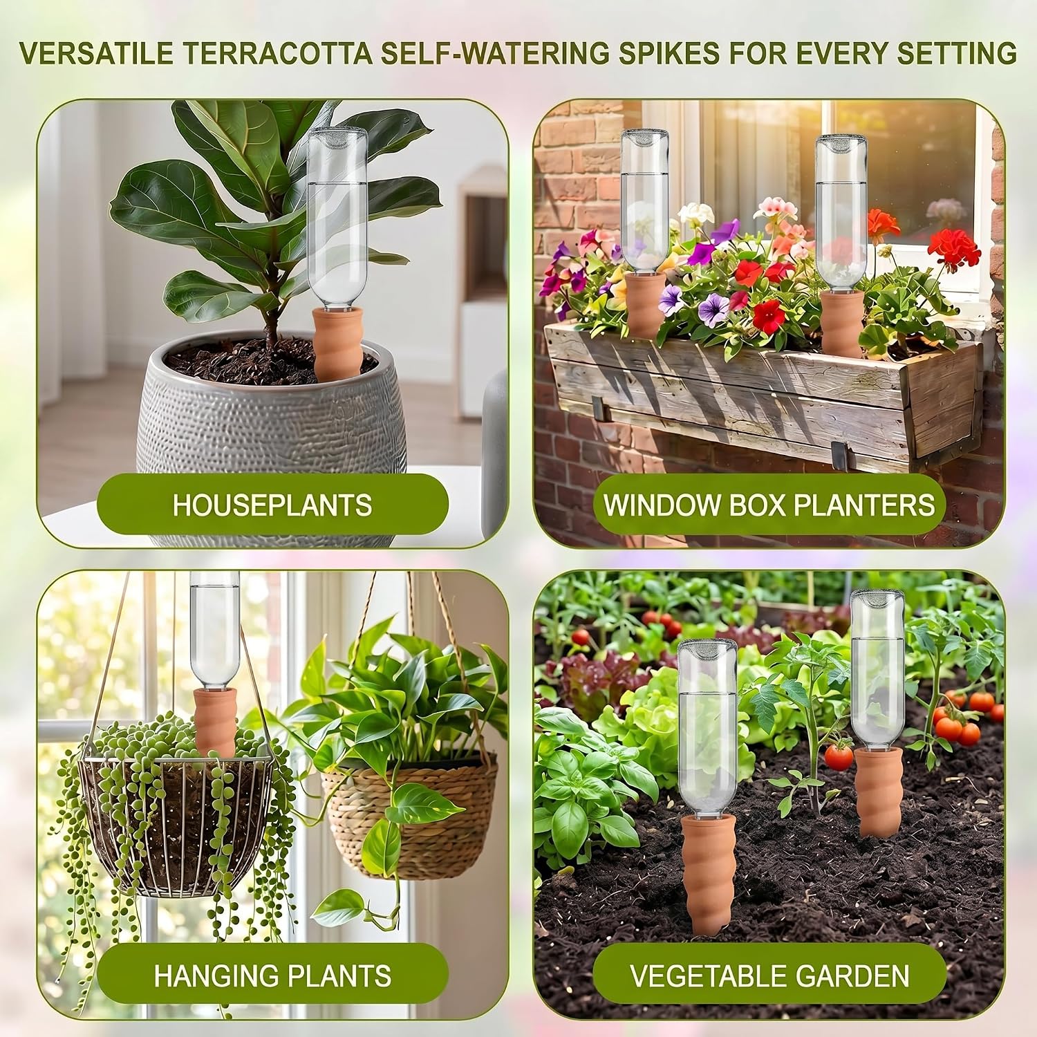 Terracotta Watering Spike Set, 6 Pcs Self Watering Planter Insert, Automatic Plant Watering Devices for Vacation Care