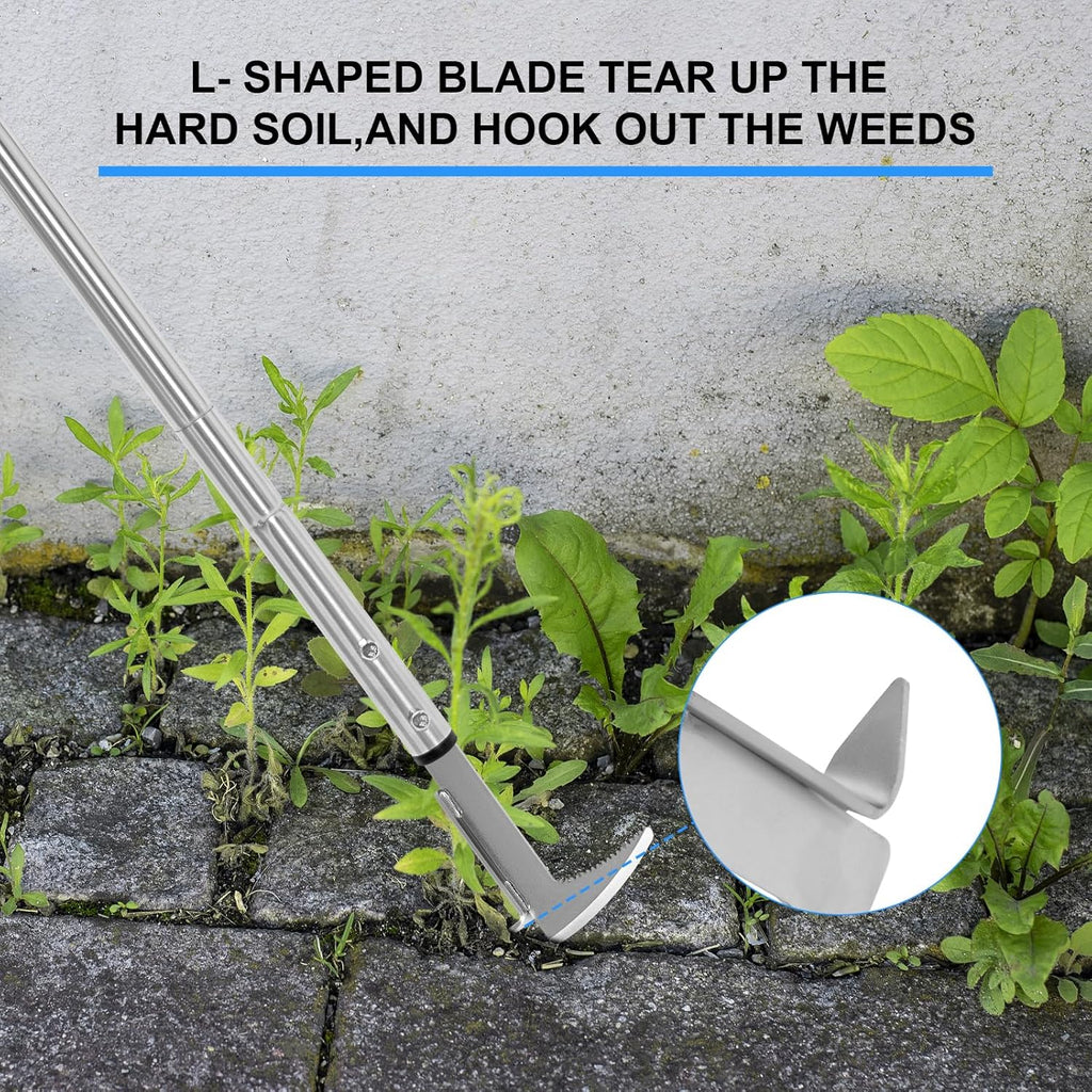 BARAYSTUS Crack Weeder, Stainless Steel Manual Crevice Weeding Tool, Long Handle Weed Grabber Remover, L-Shaped Manual