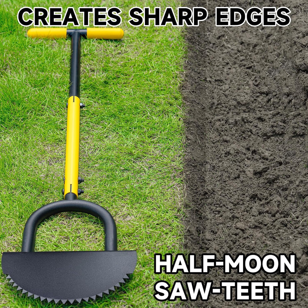Manual Edger Lawn Tool with 38"-42" Adjustable Length, Half Moon Saw Tooth Border Edger with Wide Footplate Manganese