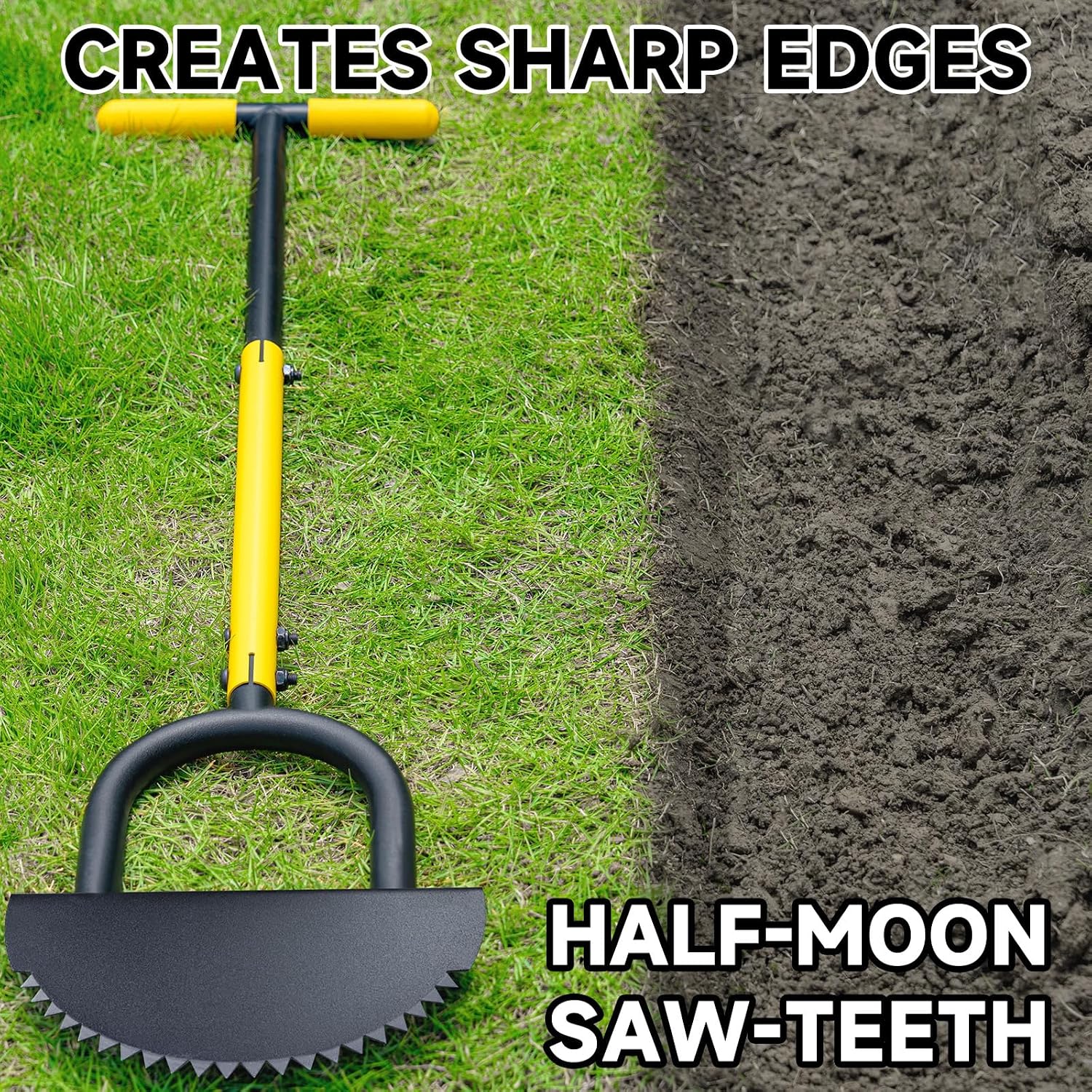 Manual Edger Lawn Tool with 38"-42" Adjustable Length, Half Moon Saw Tooth Border Edger with Wide Footplate Manganese