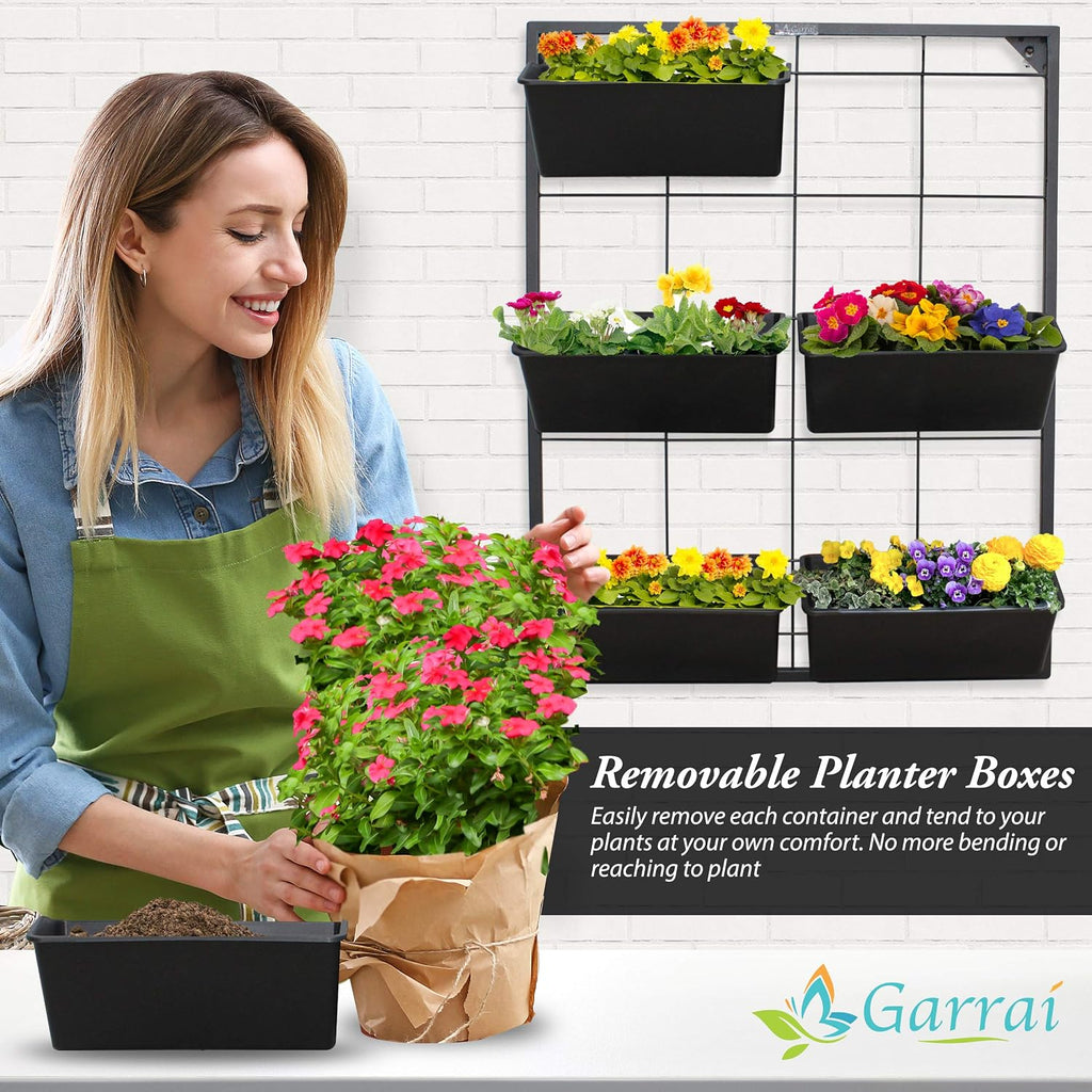 Vertical Wall Planter with 6 Removable Pots for Indoor or Outdoor | Wall mounted planter with metal frame and 6