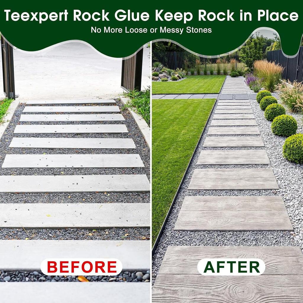 Teexpert 1 Gallon Rock Glue for Landscaping – Strong Pea Gravel Binder & Stone Adhesive for Walkways, Yards, Patios