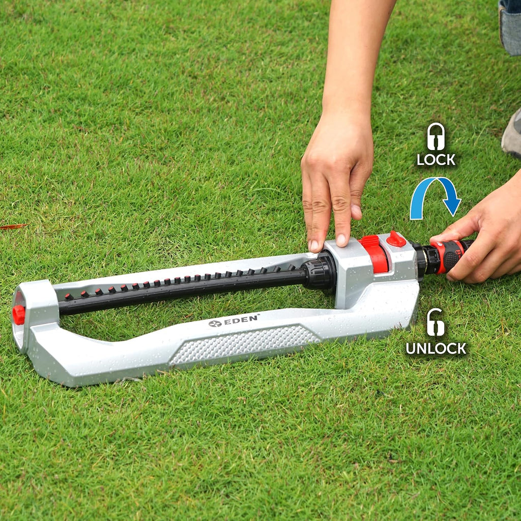 Eden 94111 Heavy Duty Metal Oscillating Sprinkler, Covers Up to 3,328 sq. ft., 20 Precision Nozzles, Flow Control