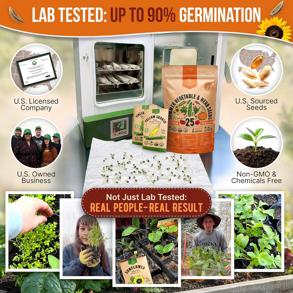 25 Summer Vegetable & Herb Garden Seeds Variety Pack - 6,820+ Non-GMO Heirloom Veggie & Herb Seeds for Outdoors &