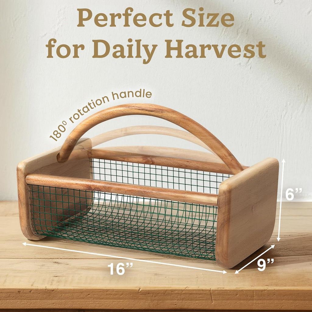 HOMESTEAD Garden Hod Harvest, Durable Acacia Wood Frame with Rotating Handle Basket, Farmhouse Basket for Home