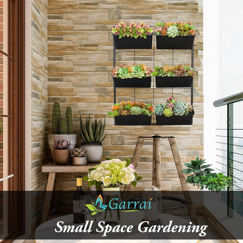 Vertical Wall Planter with 6 Removable Pots for Indoor or Outdoor | Wall mounted planter with metal frame and 6