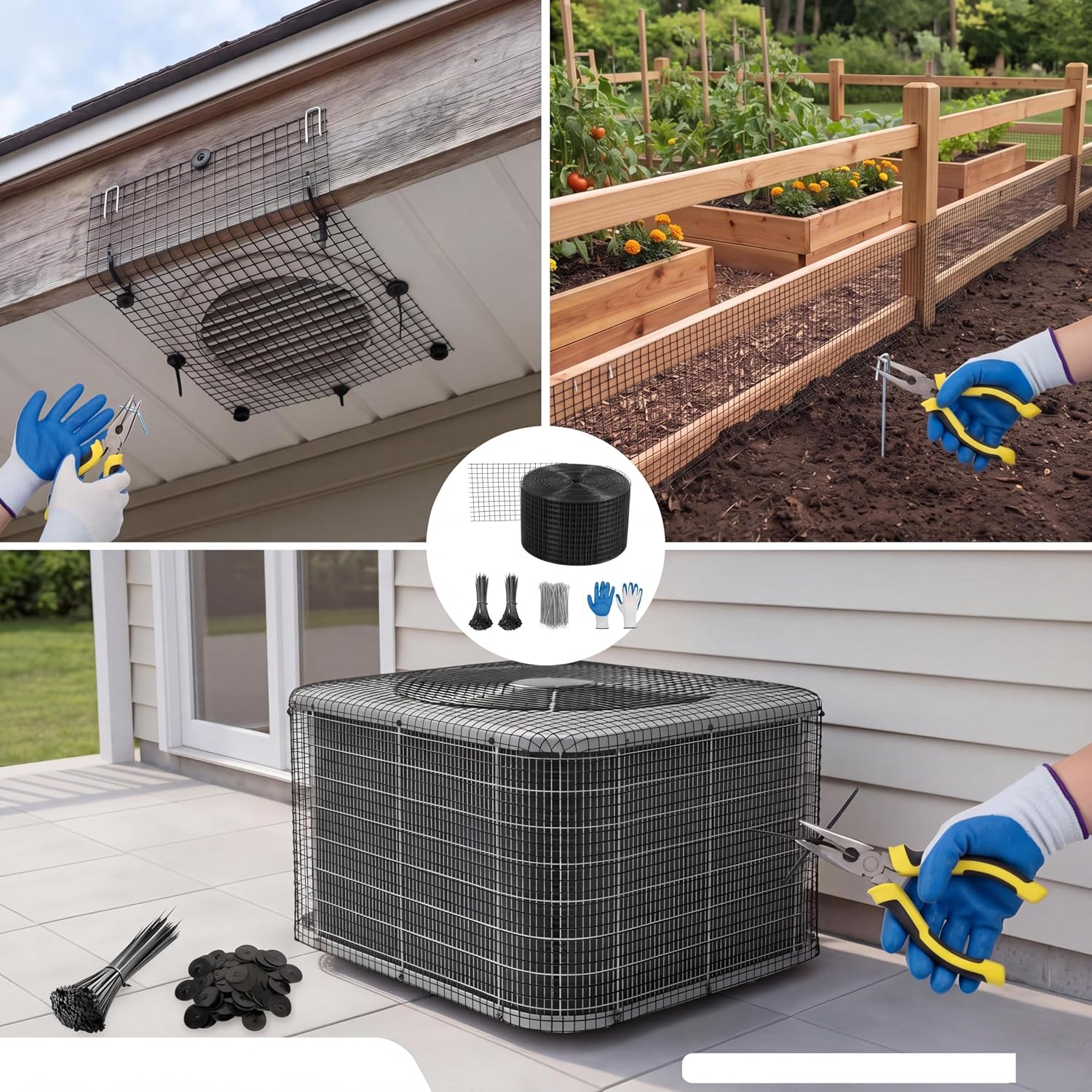 6in x 50ft Solar Panel Bird Guard & Critter Guard Mesh Kit, PVC Coated Wire Mesh Bird Wire with 60 Clips, 100 Cable