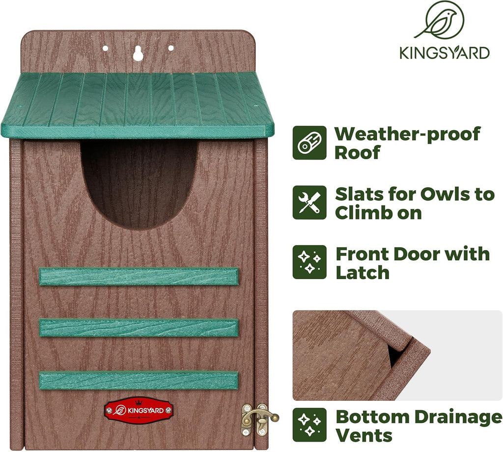 Kingsyard Large Recycled Plastic Wooden Owl House, Waterproof Screech Owl Bird Boxes for Outside, Owl Nesting Box Kit