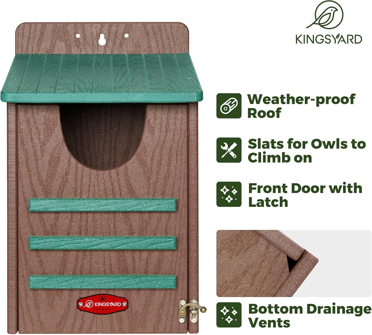 Kingsyard Large Recycled Plastic Wooden Owl House, Waterproof Screech Owl Bird Boxes for Outside, Owl Nesting Box Kit