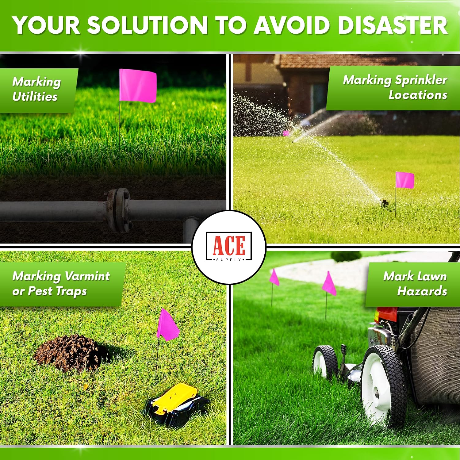 Pink Marking Flags 100 Pack - 4x5x30 Inch Pink Flags for Yard - Markers For Lawn, Irrigation, Landscaping, Survey &