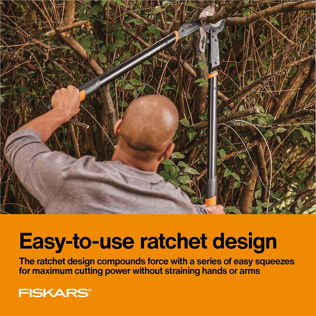 Fiskars 32" Ratchet Drive Garden Anvil Loppers, 2" Cut Capacity | Heavy-Duty Tree Trimmer for Thick, Dry, Dead