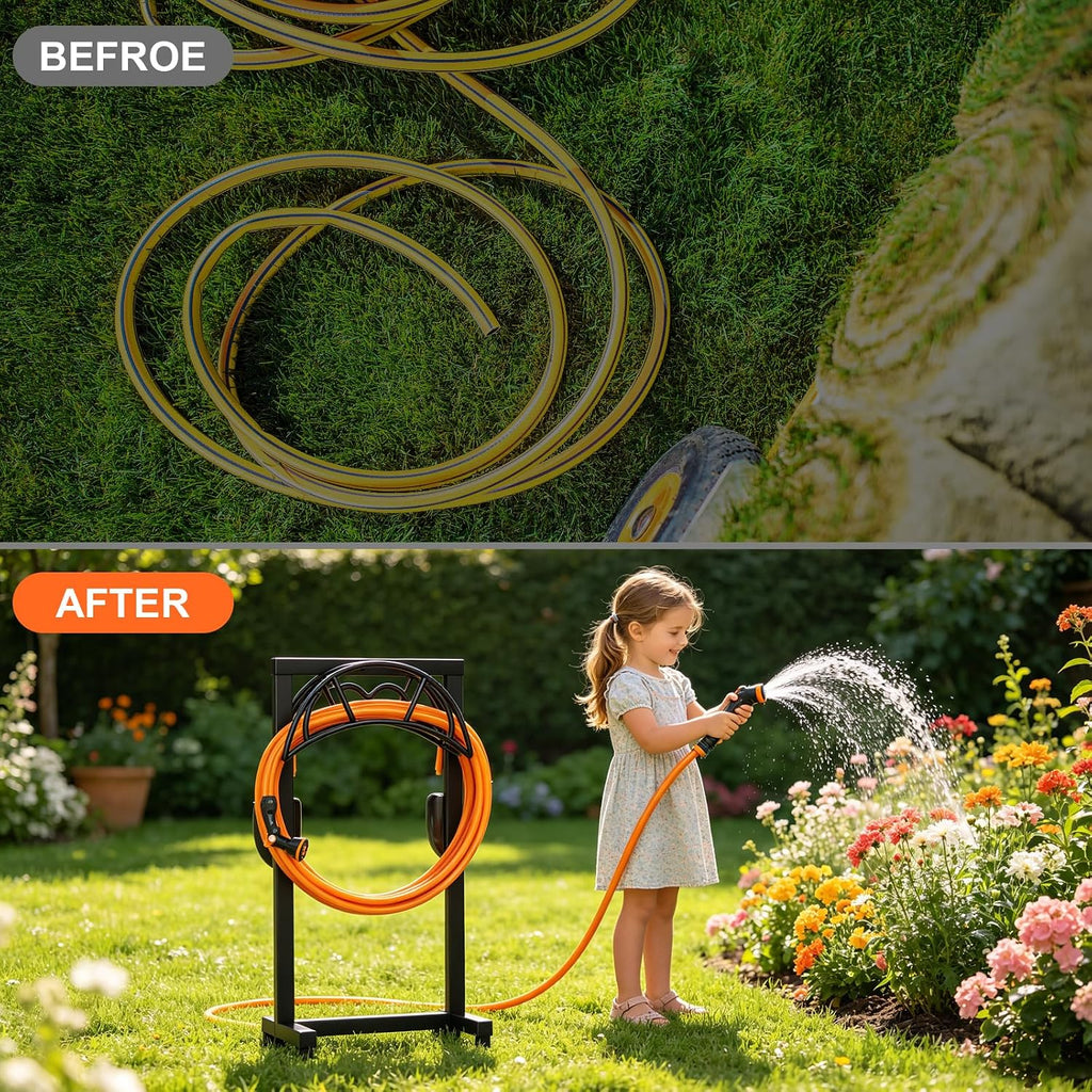 VyGrow Garden Hose Holder, Freestanding Heavy Duty Water Hose Holder for Outside, Upgraded Metal Hose Stand with 4