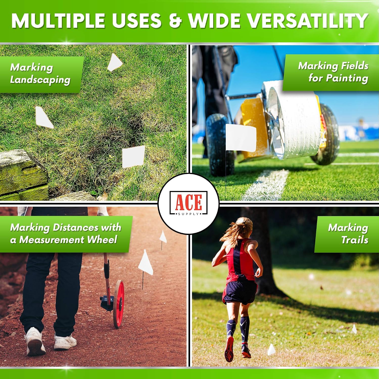 White Marking Flags 100 Pack - 4x5x30 Inch White Flags for Yard - Markers For Lawn, Irrigation, Landscaping, Survey &