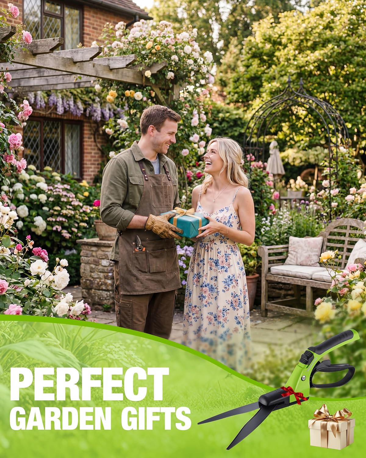 WORKPRO Grass Shears Handheld, Grass Clippers with 360 Degree Swivel Blades | 15-Inch Manual Grass Cutter, Ultra-Sharp