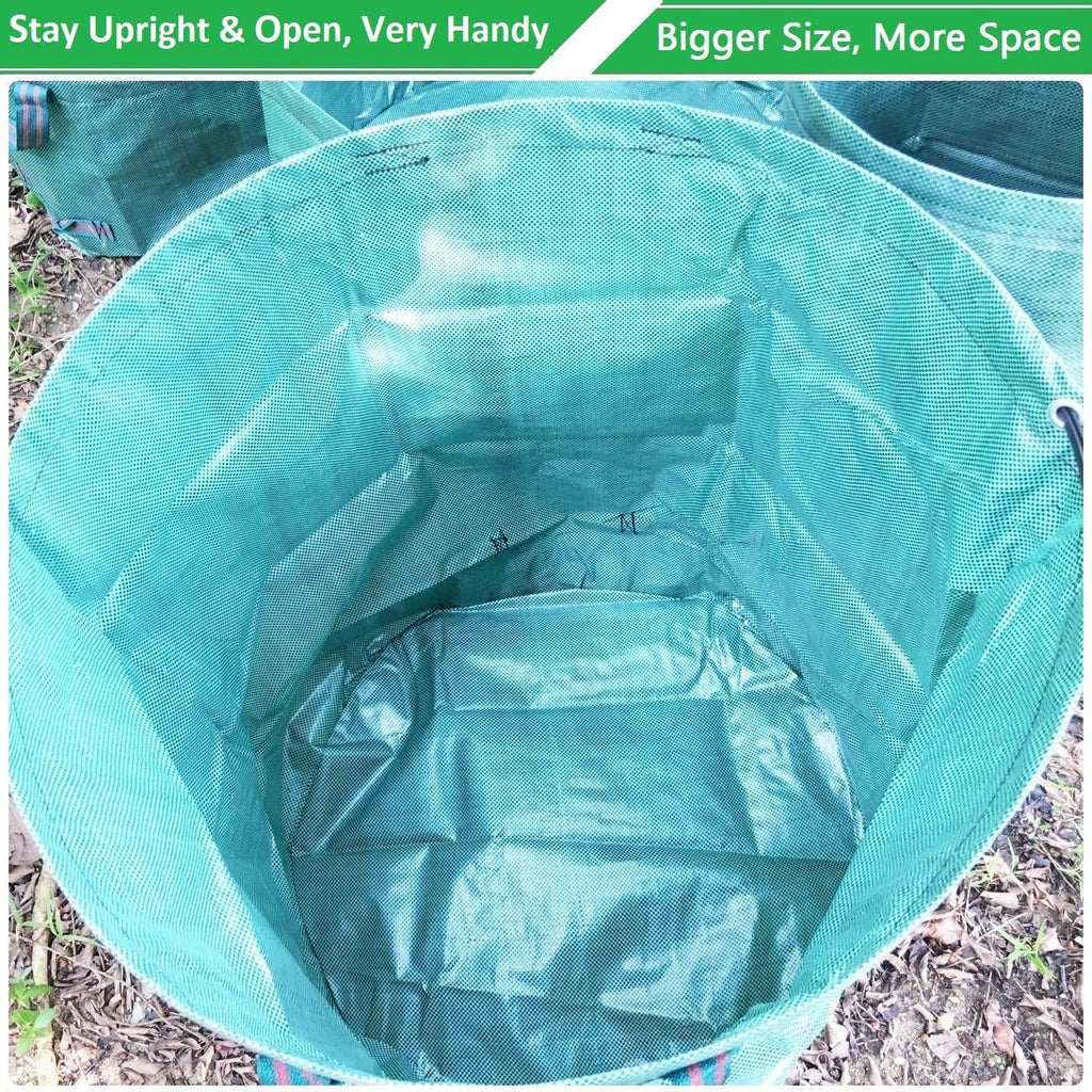 Standard 3-Pack 32 Gallon Lawn Garden Bags (D18,H30 inch) Yard Waste Bags with Gardening Gloves - Reusable Leaf