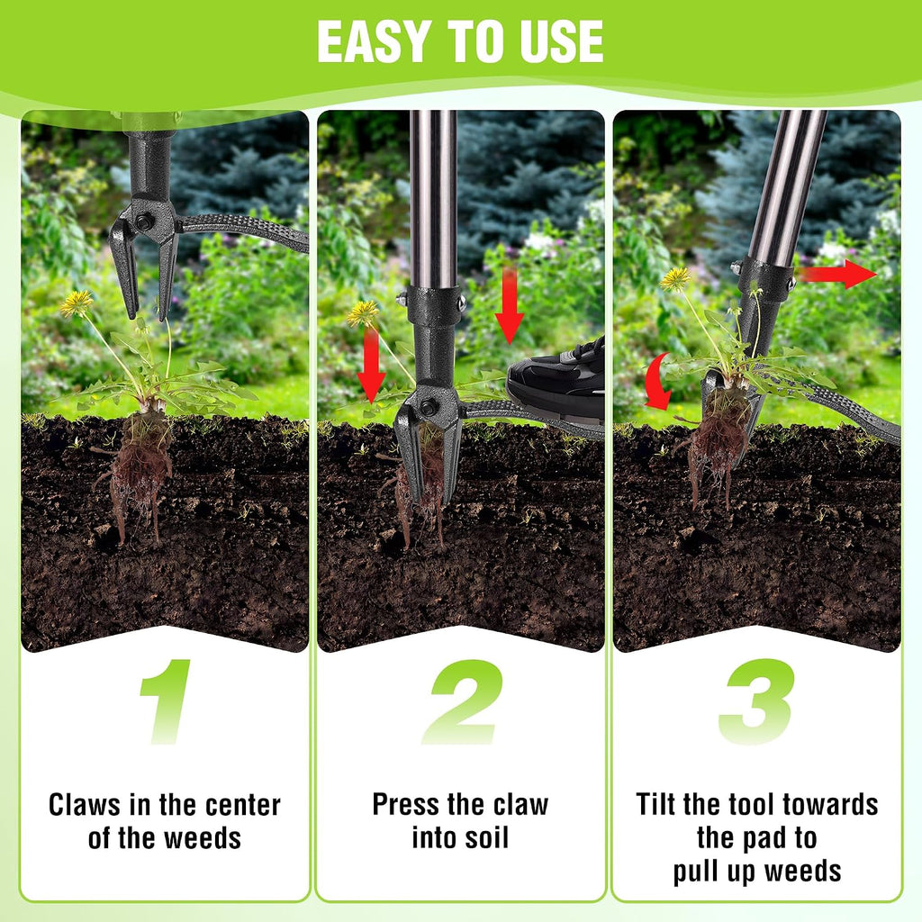 WORKPRO Weed Puller Tool with Long Adjustable Handle (33", 46") | Stand Up Weed Remover- 4 Claw Steel Head & Foot Pedal