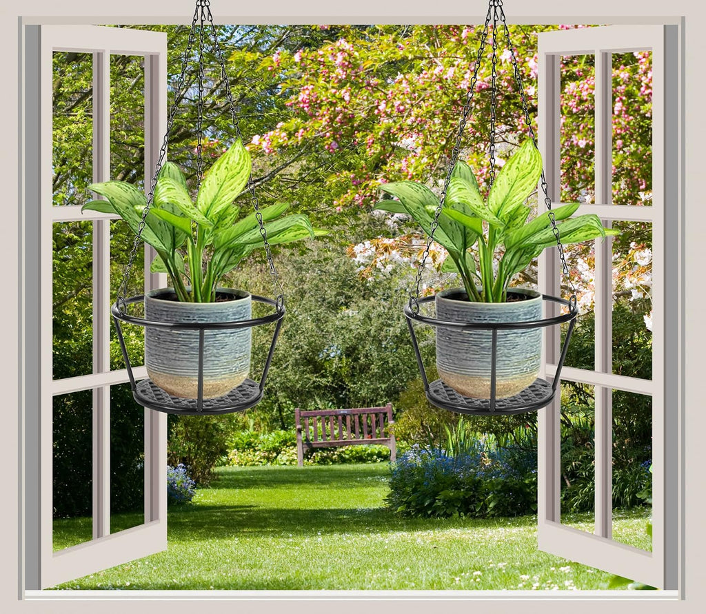 ARTORA 2 Pack Metal Plant Hanger, Modern Plant Hanging Basket Decorative Black Plant Pot Holder Flower Planter Hanging