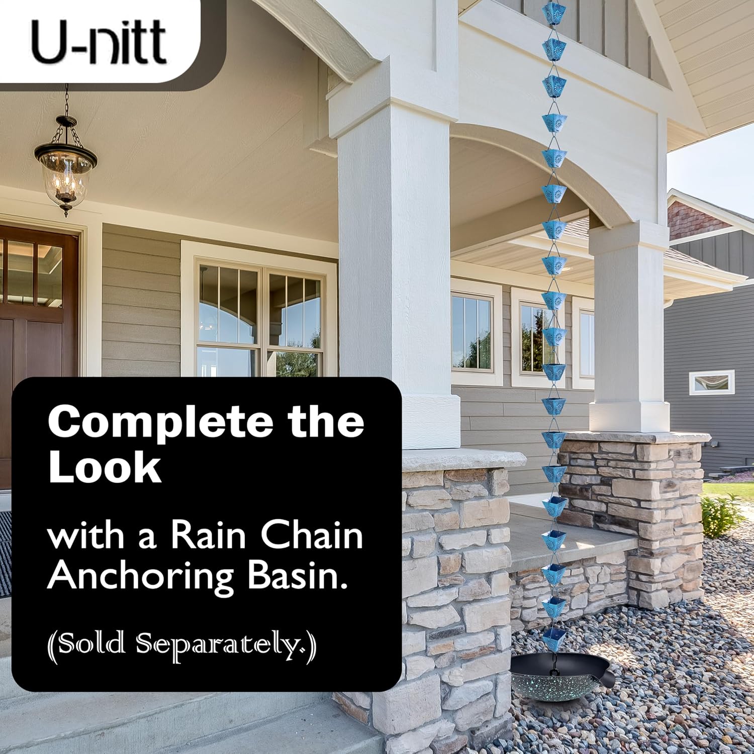 U-nitt Rain Chain Water Collection for Gutters Rainwater Catcher & Diverter, 8.5 FT Chains for Outside Garden Patina