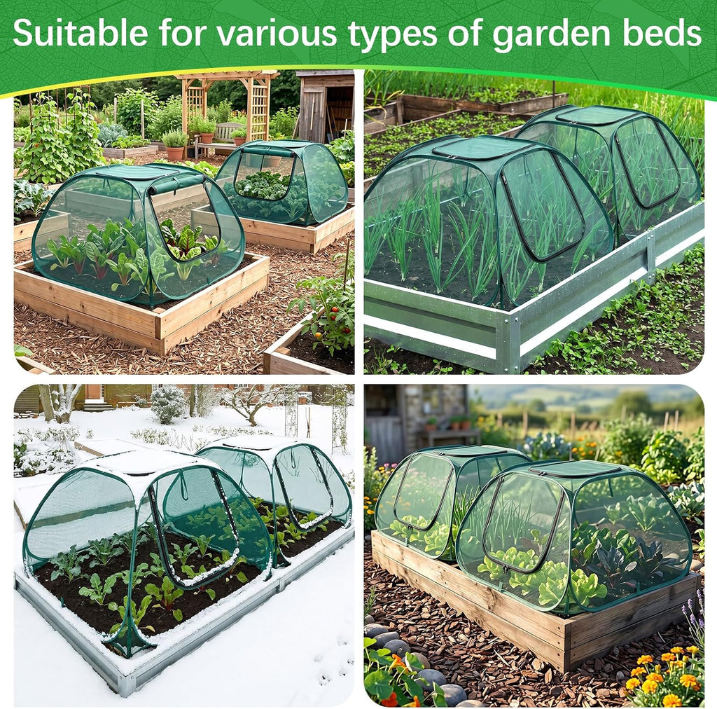 2 Pack Garden Plant Covers for Raised Beds, 35"x35"x20" Pop up Mesh Plant Covers for Outdoors, Sunblock Shade Tent