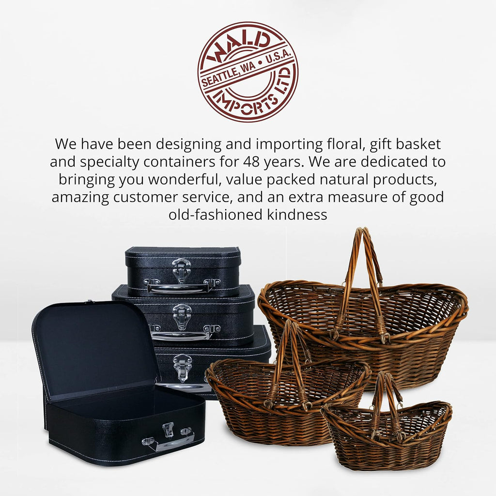 Wald Imports - Small Wicker Basket with Handle - Dark Brown Hand Woven Harvest Basket - Wicker Flower Basket for