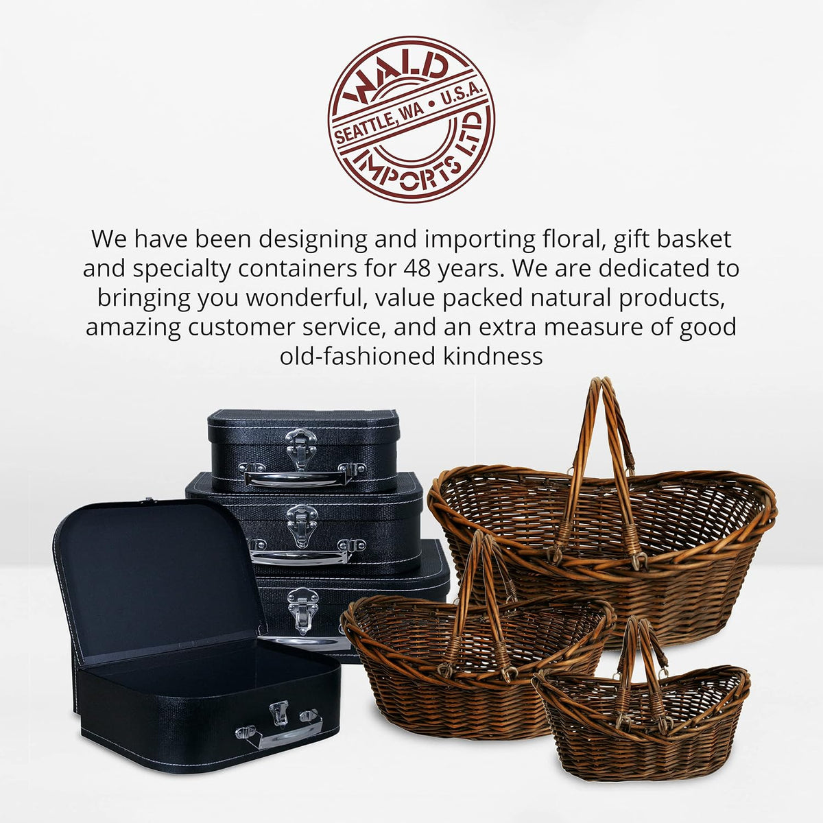 Wald Imports - Small Wicker Basket with Handle - Dark Brown Hand Woven Harvest Basket - Wicker Flower Basket for