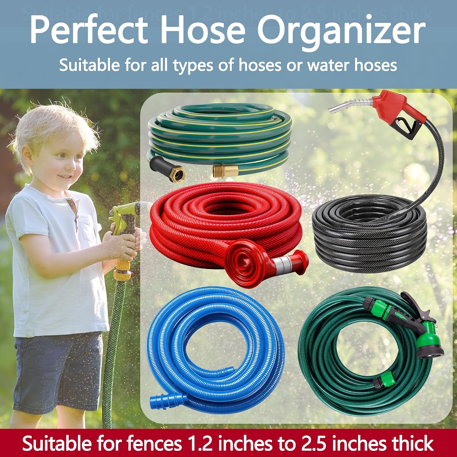 Adnee 2 Pack Garden Hose Holder, Heavy Duty Wall Mount Hose Hanger | Adjustable Hose Reel Hose Hooks for Water Hose