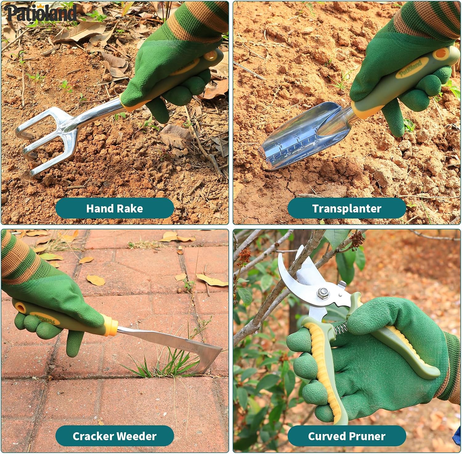 Green Garden Tools Set 26-Piece, Gardening Gifts for Women Men | Aluminum Gardening Hand Tools w/Ergonomic Handles