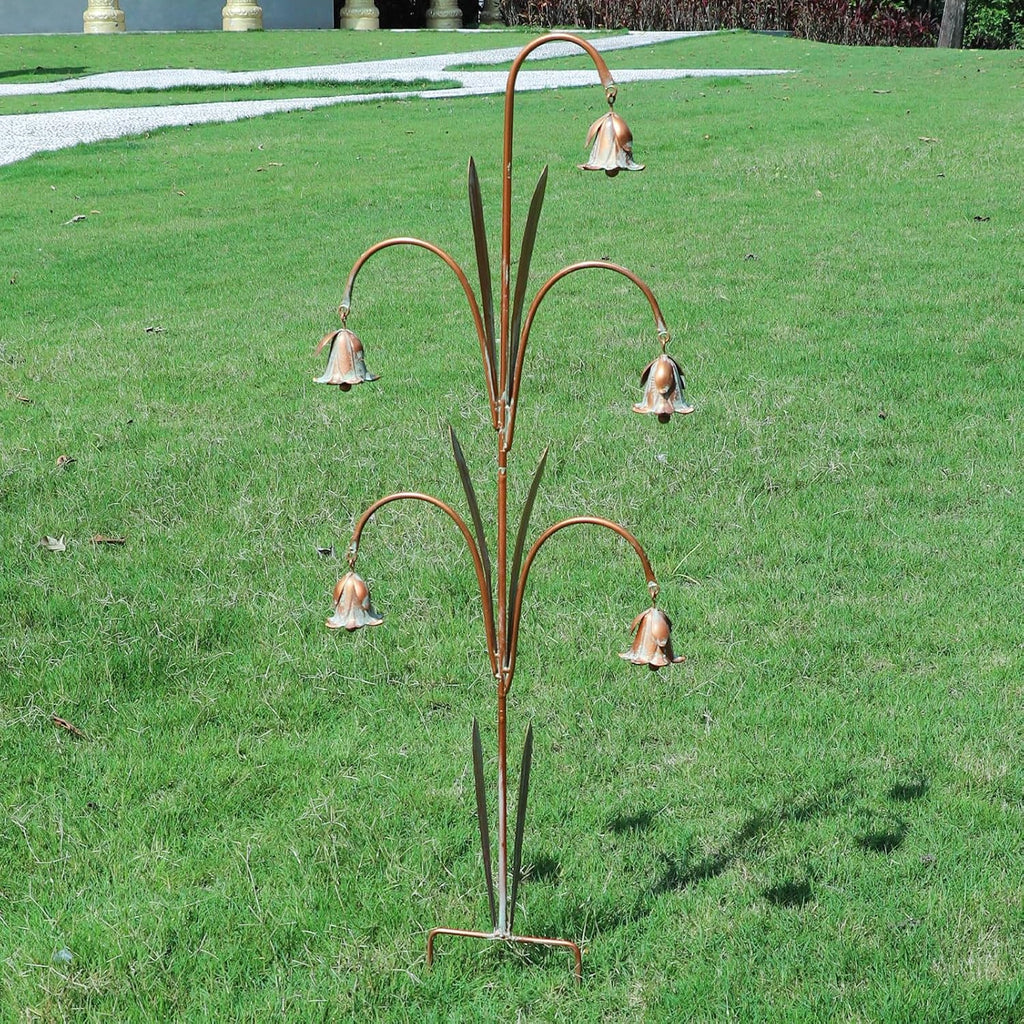 Metal Flowers with Bells for Outside Garden art, Decorative Garden Stakes | 41" H Outdoor Decoration for Patio Garden